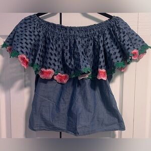 Women's Marie Mercie Off The Shoulder Top With Eyelet Floral Collar